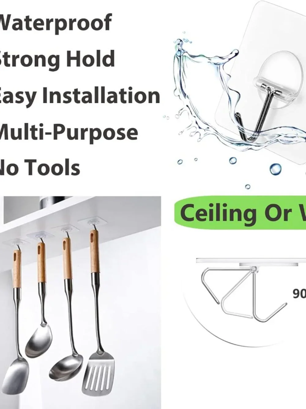 Easy Peel and Stick Adhesive Hooks - 12 Heavy Duty Hooks for Home Organization